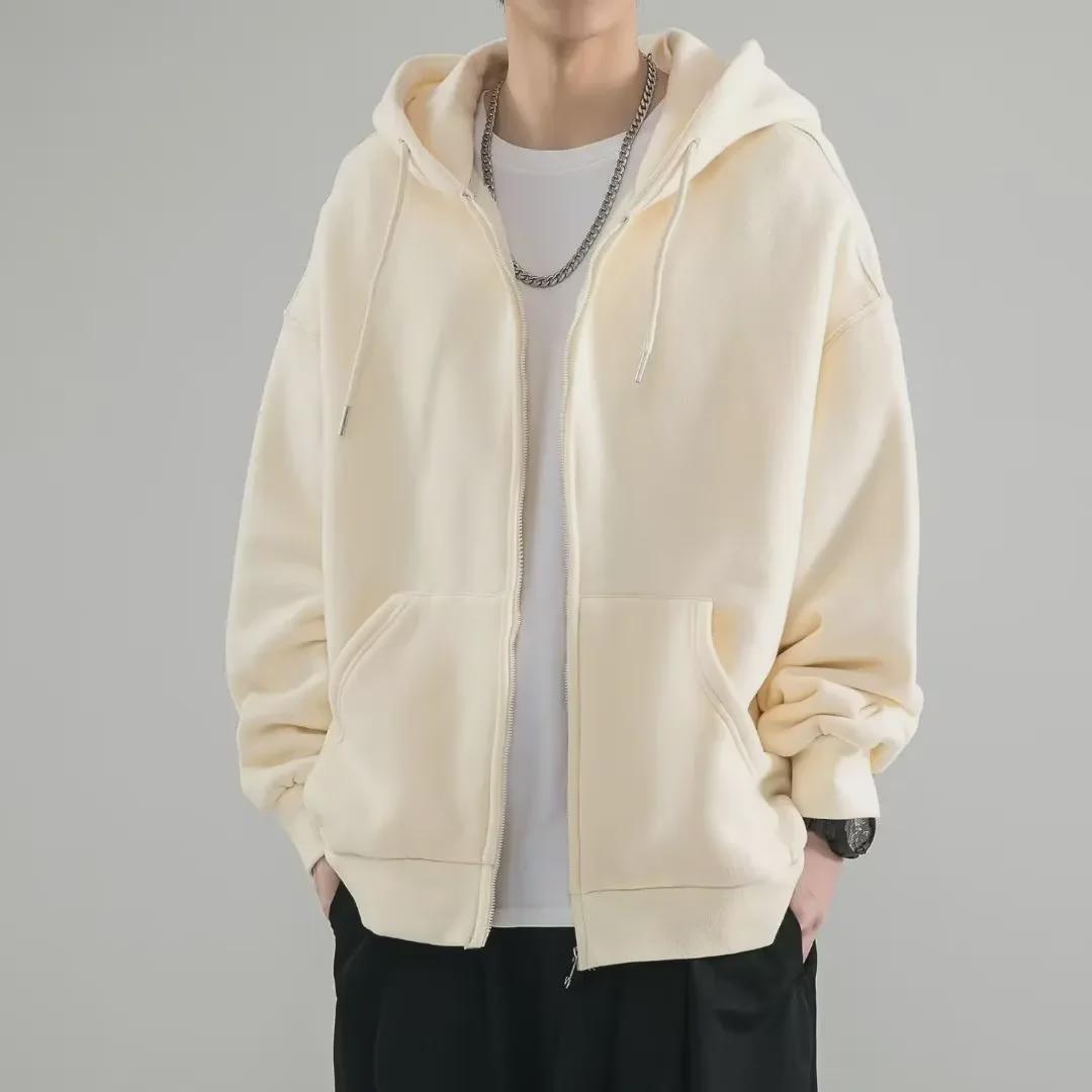 VantaGoods Heren Loose Fit Hooded Sweatshirt - Lente/Herfst Rits Cardigan Sportjack L lichtgrijze kleur