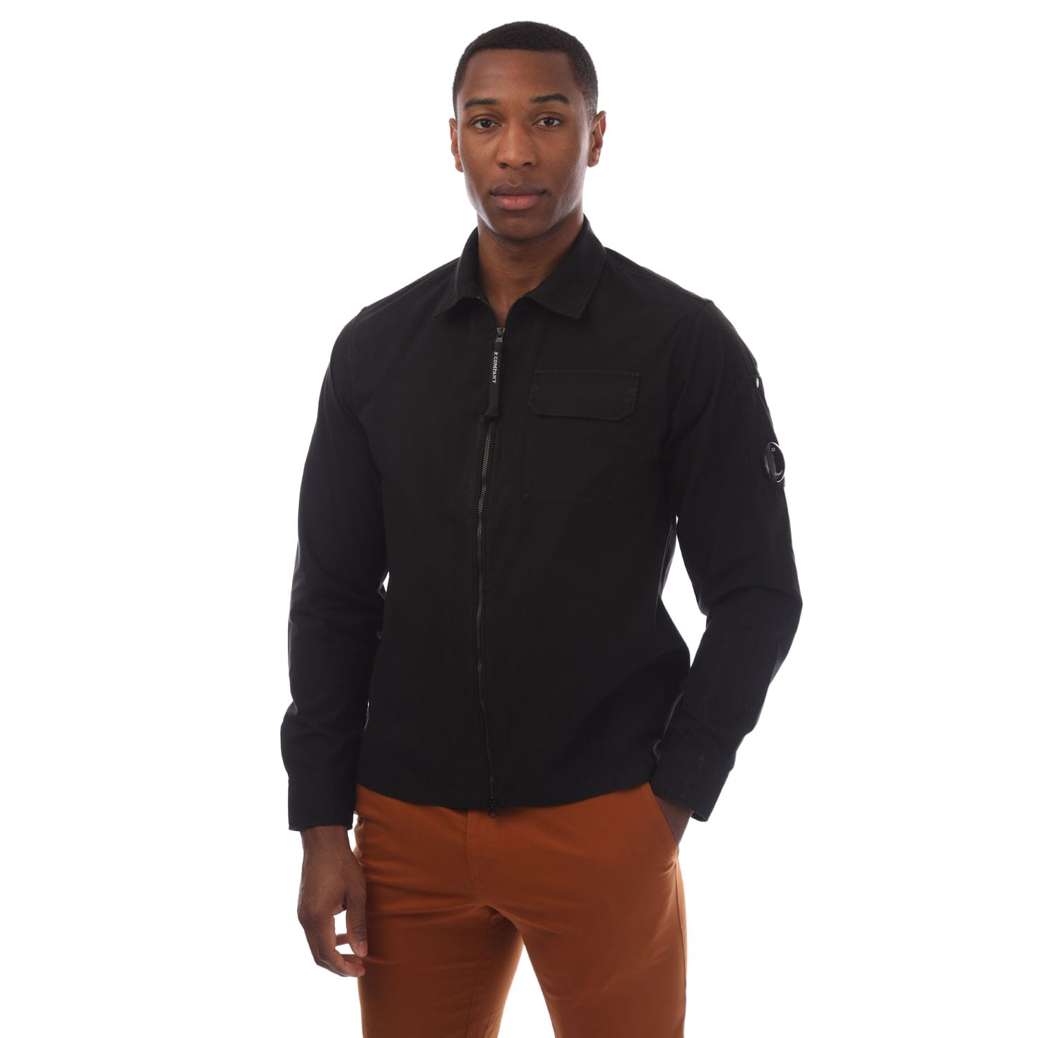 Men's C.P. Company Organic Gabardine Full-Zip Overshirt in Black