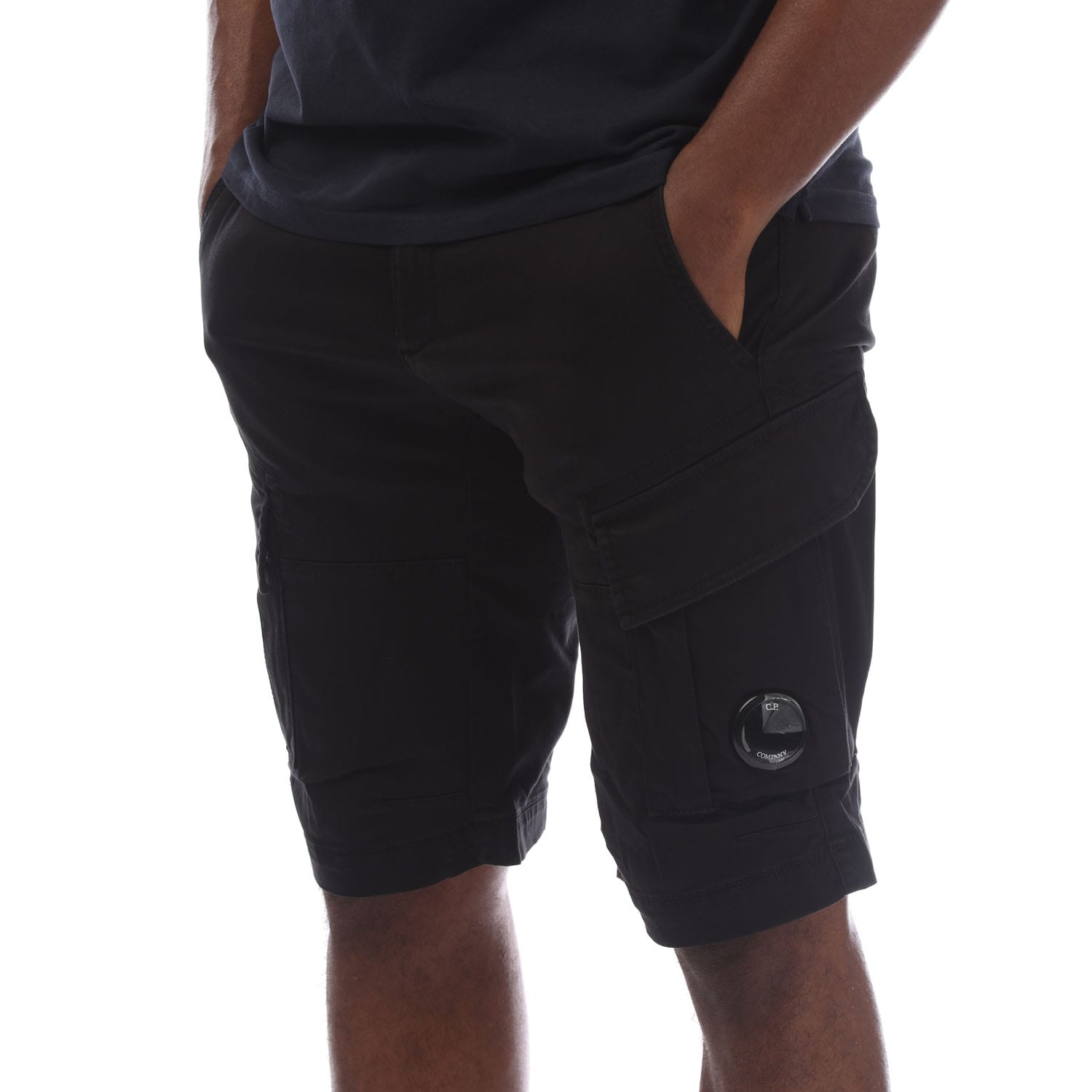Men's C.P. Company Stretch Sateen Cargo Shorts in Black