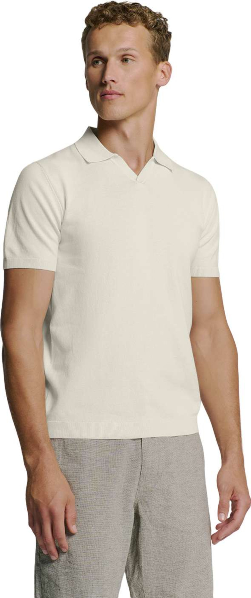 No Excess Pullover short sleeve polo v solid offwhite