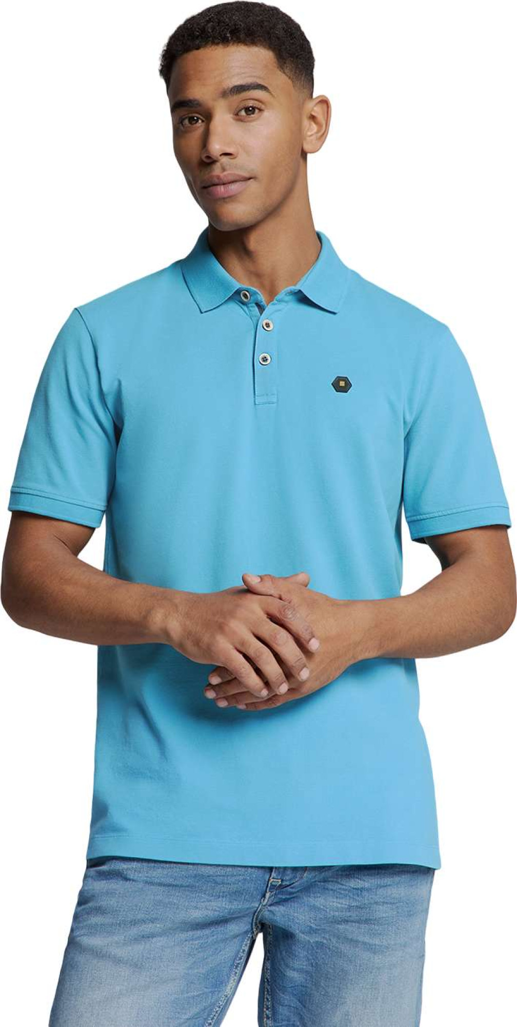 No Excess Polo pique garment dyed seablue
