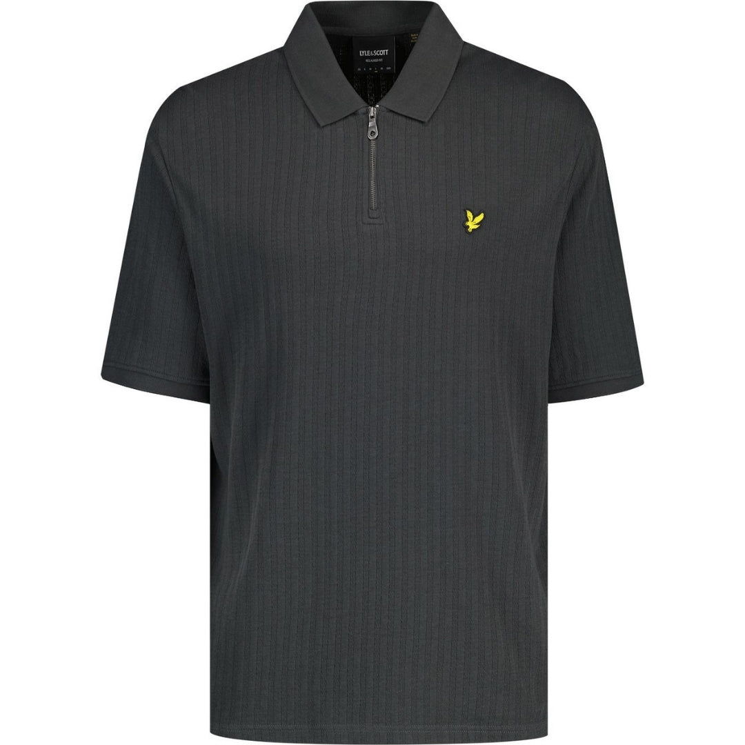 Lyle & Scott Gunmetal grijs poloshirt met getextureerde strepen
