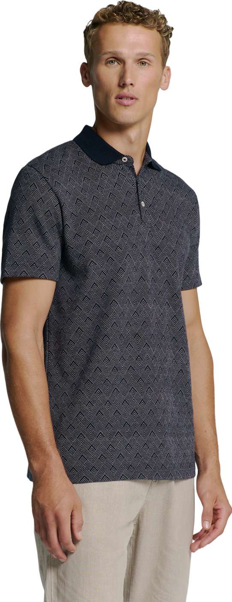 No Excess Polo 2 coloured jacquard deep blue