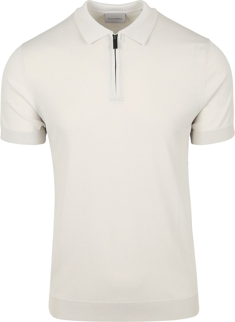 Suitable Knitted Half Zip Polo Beige