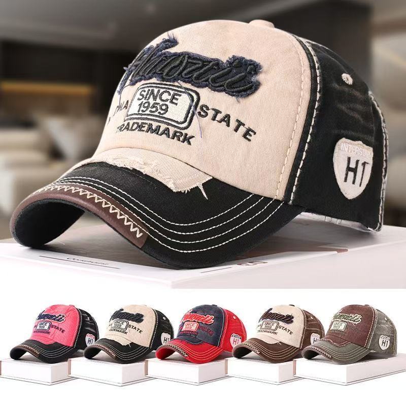 UP POSITIVE Nieuwe unisex gewassen katoenen pet 1959 letterborduurwerk vintage baseballpet heren dames verstelbare casual outdoor sporthoed 56cm-60cm rozerode kleur/zwart