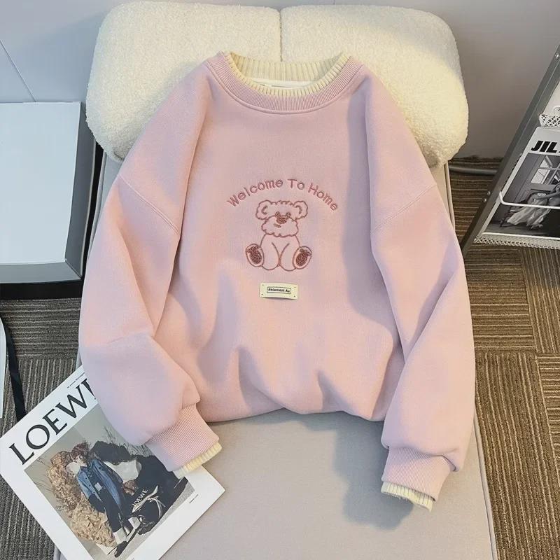Voyex Meisjes Cartoon Sweatshirt 2024 - Herfst/Winter Faux Tweedelig met Fluwelen Rand voor Kinderen 120