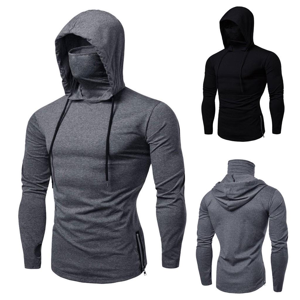 Baby cheetah Herenmaskerknop Sport Splice met capuchon, grote open gevorkte herenshirts met lange mouwen L zwart