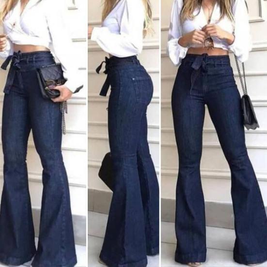 Mieshangle Dames Bell Bottom Jeans Hoge Taille Stretch Flared Broek Casual Wijde Pijpen Bootcut Broek voor Werk Vrije Tijd S zwart