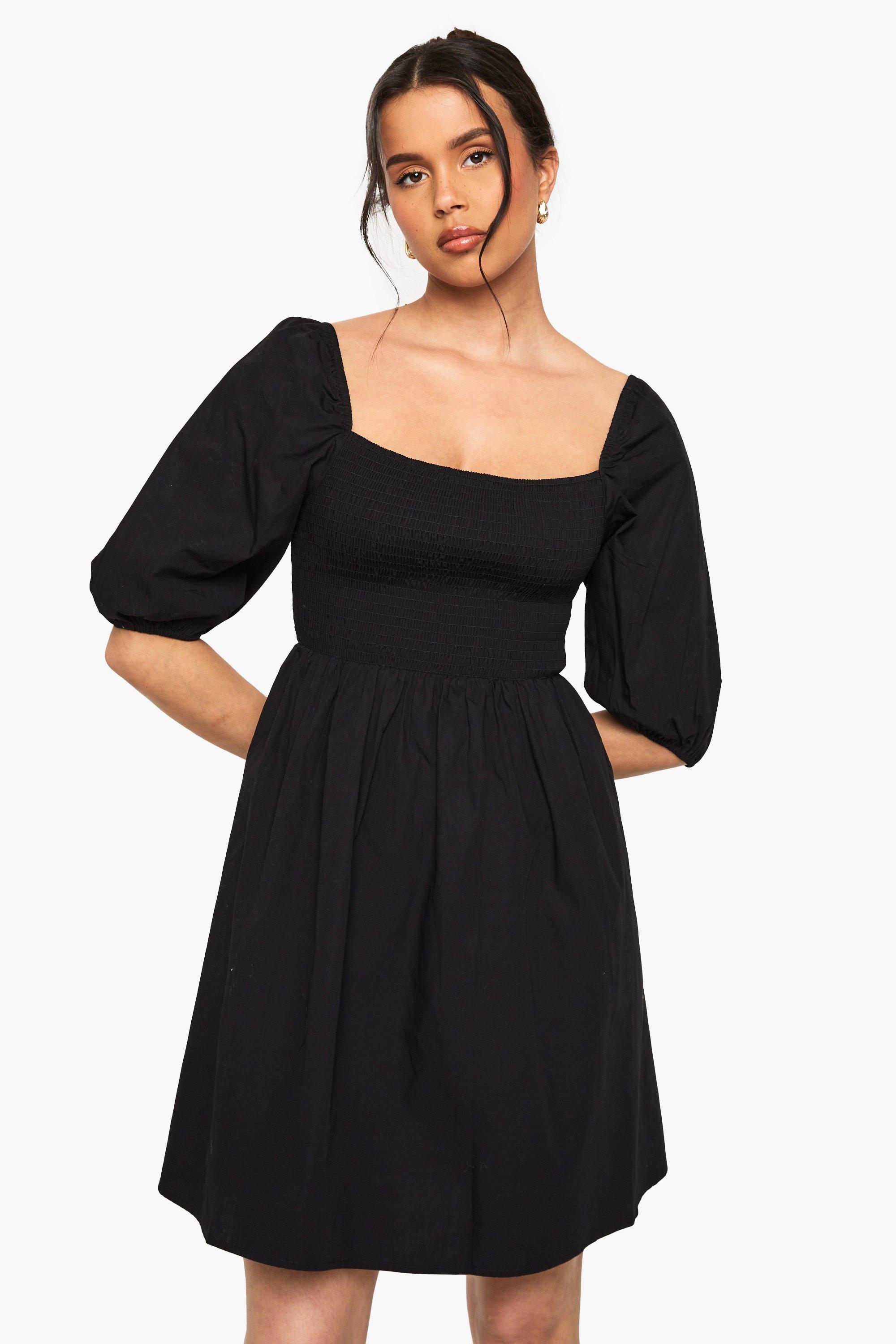 Boohoo Katoenen Geplooide Skater Jurk, Black