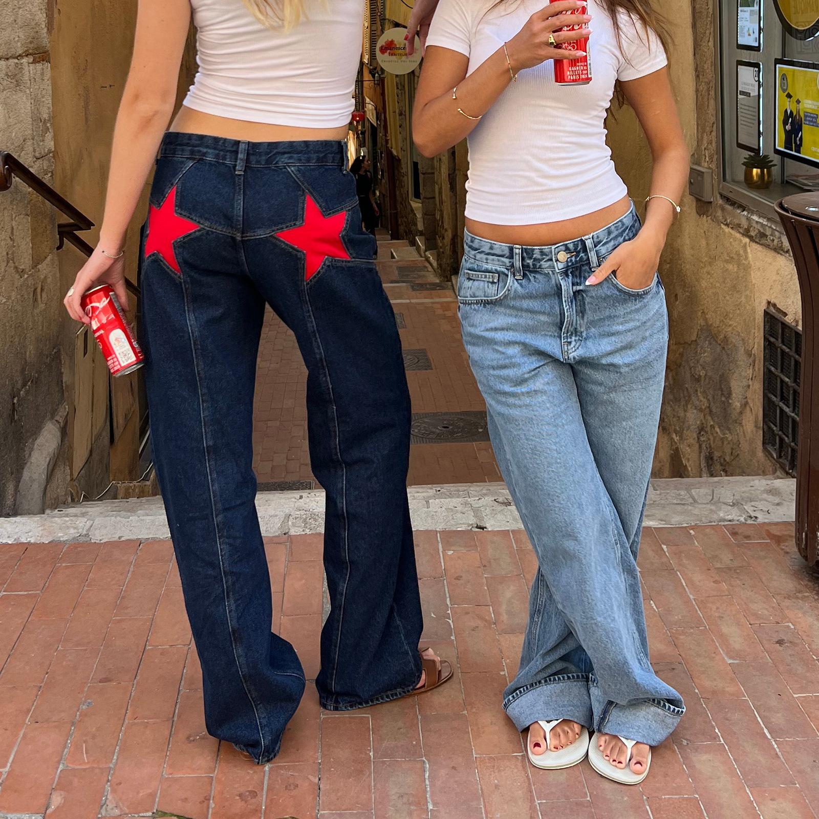 PlusGlamour Y2k Vintage Star Pattern Jeans Dames Harajuku Losse Rechte Denim Broek Amerikaanse Retro Baggy Street Esthetische Broeken S