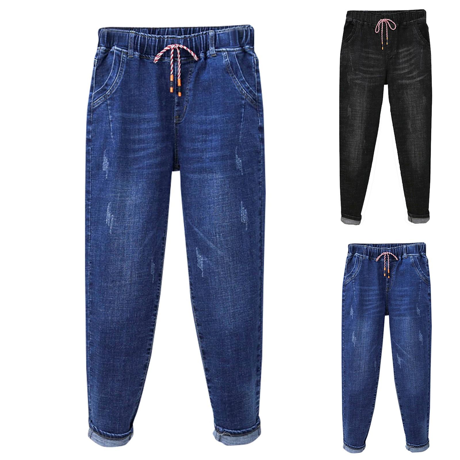 Invincible Damesbroeken Plus Size Stretch Jeans Losse Semi-elastische Broeken XXXXXXL blauw