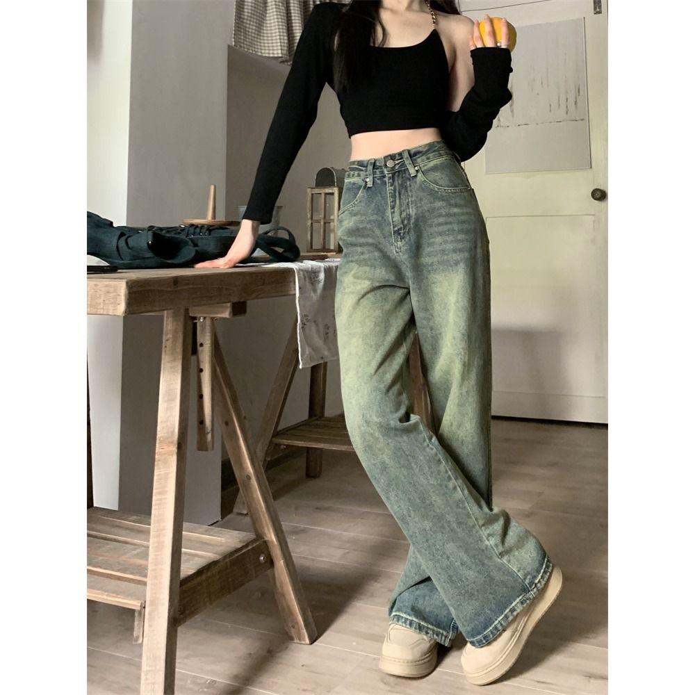 Transmission Gate Y2k Baggy Wide Leg Jeans Dames Vintage Streetwear Gewassen Denim Broek Grunge Basic Slouchy Blauwe Broek Femme Lente S
