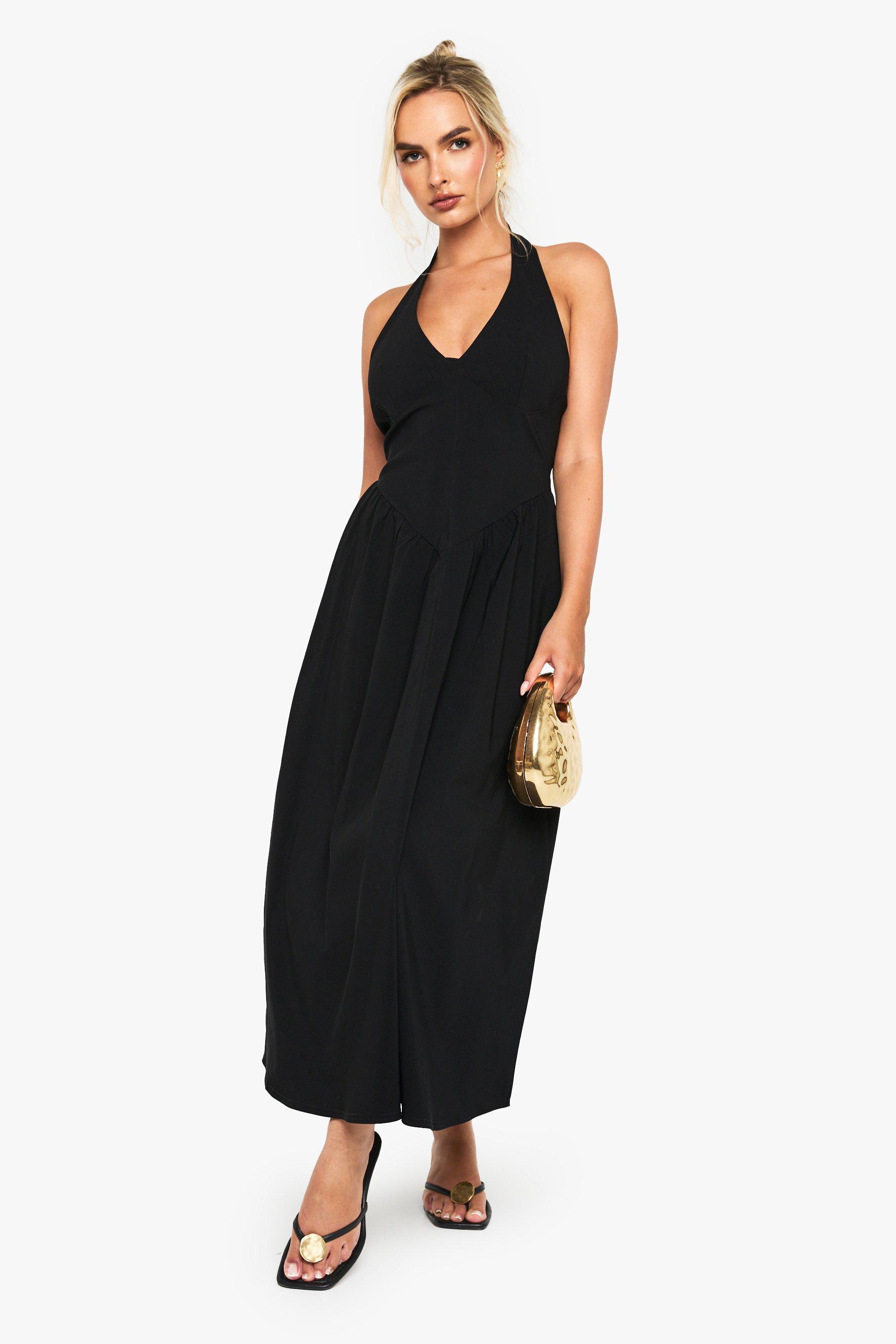 Boohoo Bengaline Midaxi Jurk Met Laag Decolleté, Black