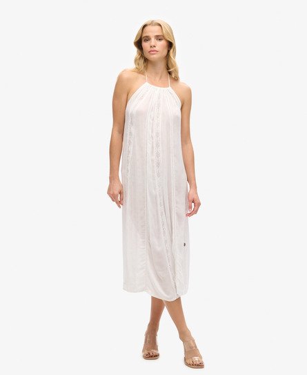Superdry Vrouwen Midi-jurk met Halternek Wit