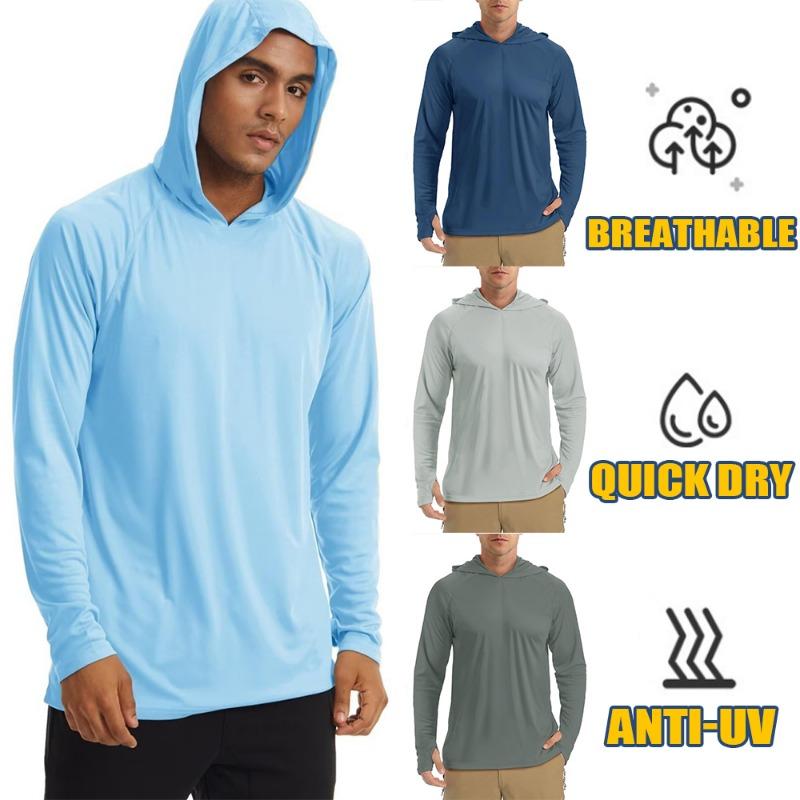 Decorations1 UPF 50+ Heren T-shirts met lange mouwen Hoodies Zon-/UV-bescherming Outdoor Hiking T-shirt Zonnebrand T-shirts Tops Heren Hoodie S grijze kleur