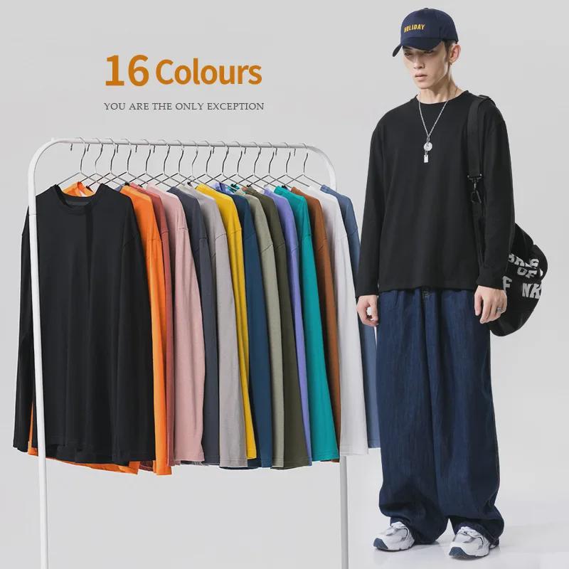 VantaGoods Heren Multicolor Lange Mouw Katoenen T-shirt, Koppel Outfit, Effen Kleur, Jeugd Stijl M wit