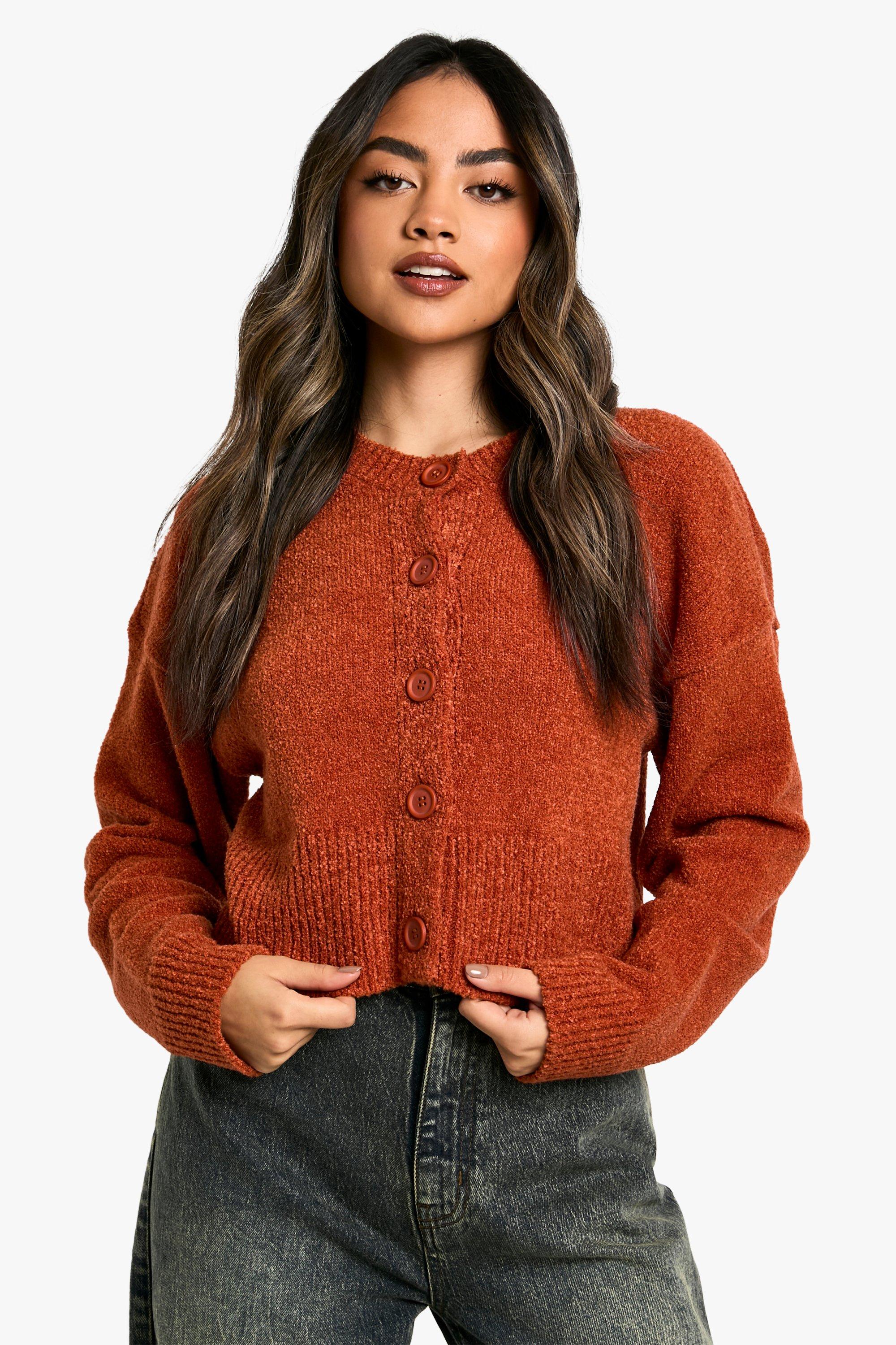Boohoo Zachte Gebreide Bomber Cardigan, Rust