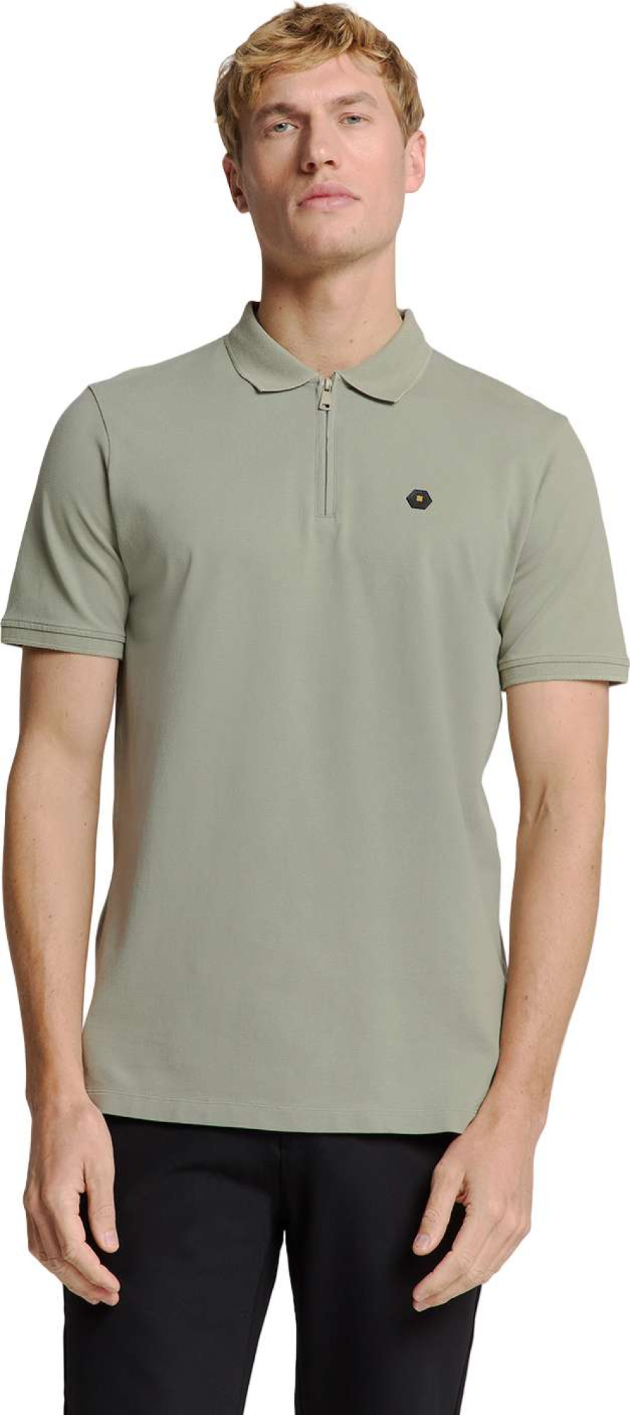 No Excess Polo zip pique garment dyed smoke