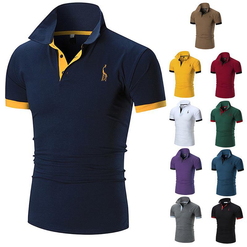 Top Men Wardrobe Heren zomer poloshirt met geborduurd hert - korte mouwen, casual en modieus XXXL geel