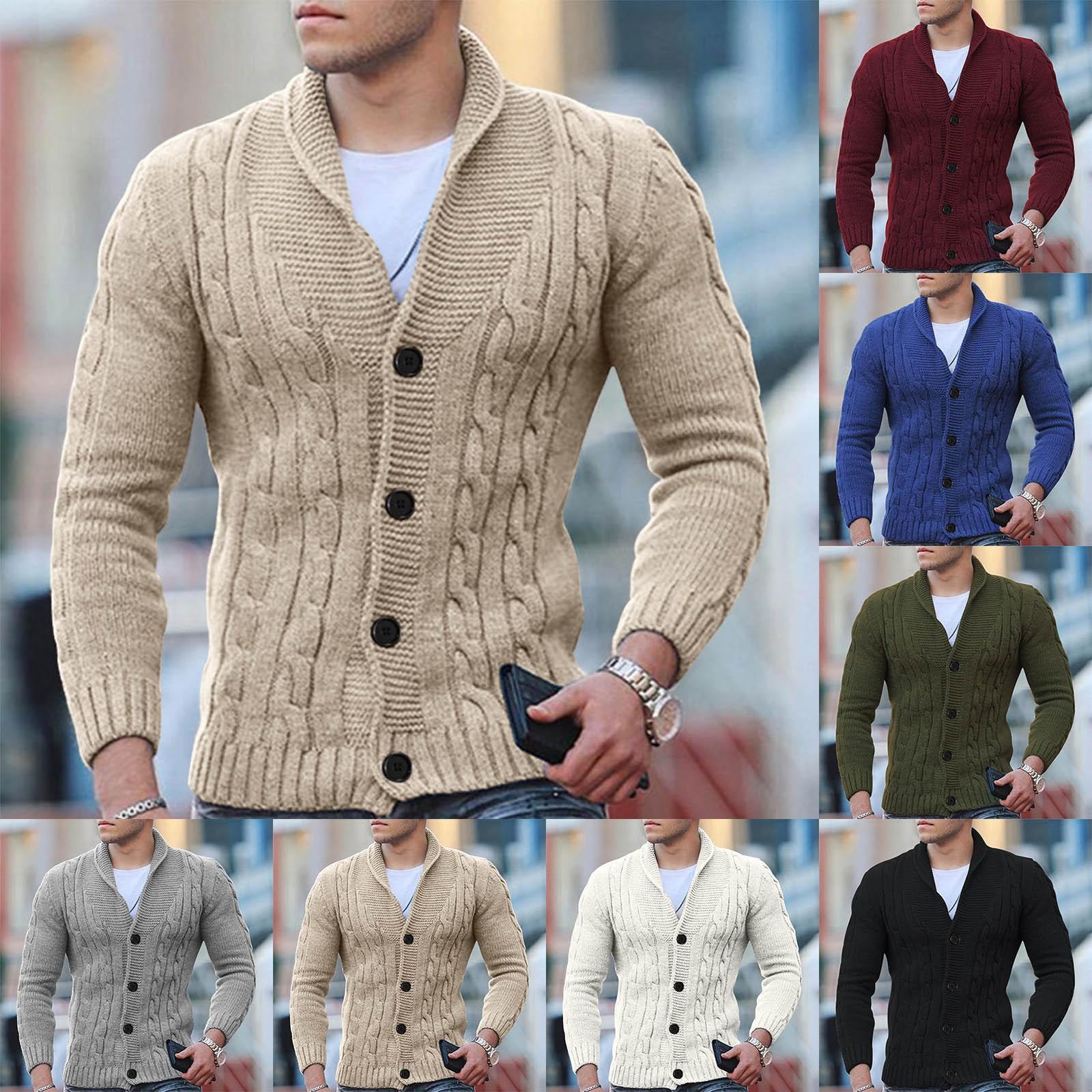 Ren Bag Herenvest, casual sjaal, lange mouwen, effen knoopgebreide trui L legergroene kleur