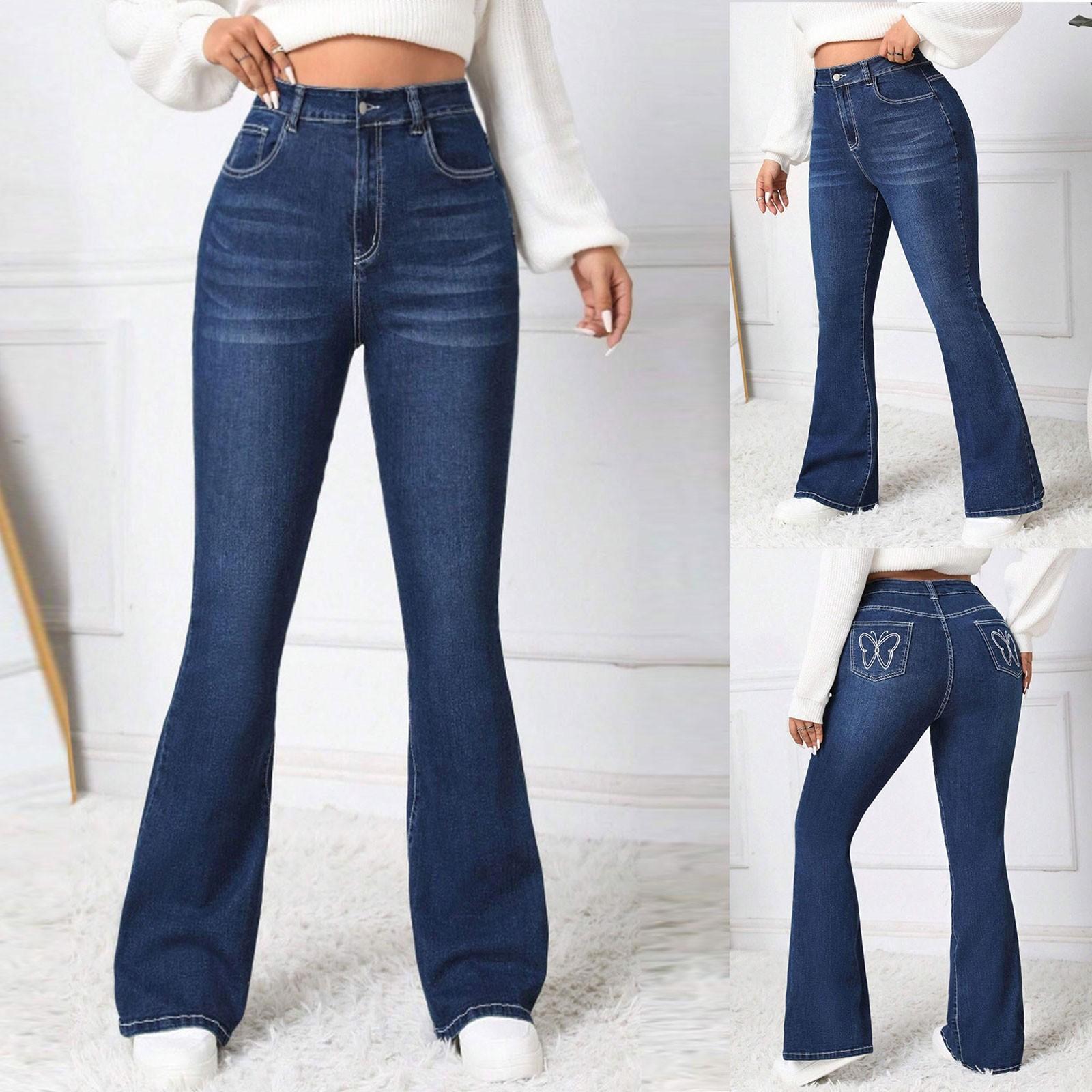 Scrambled eggs Meisjes Mode Stretch Hoge Taille Slim Slim Slim Broek Nieuwe Achterzak Geborduurde Jeans L blauw