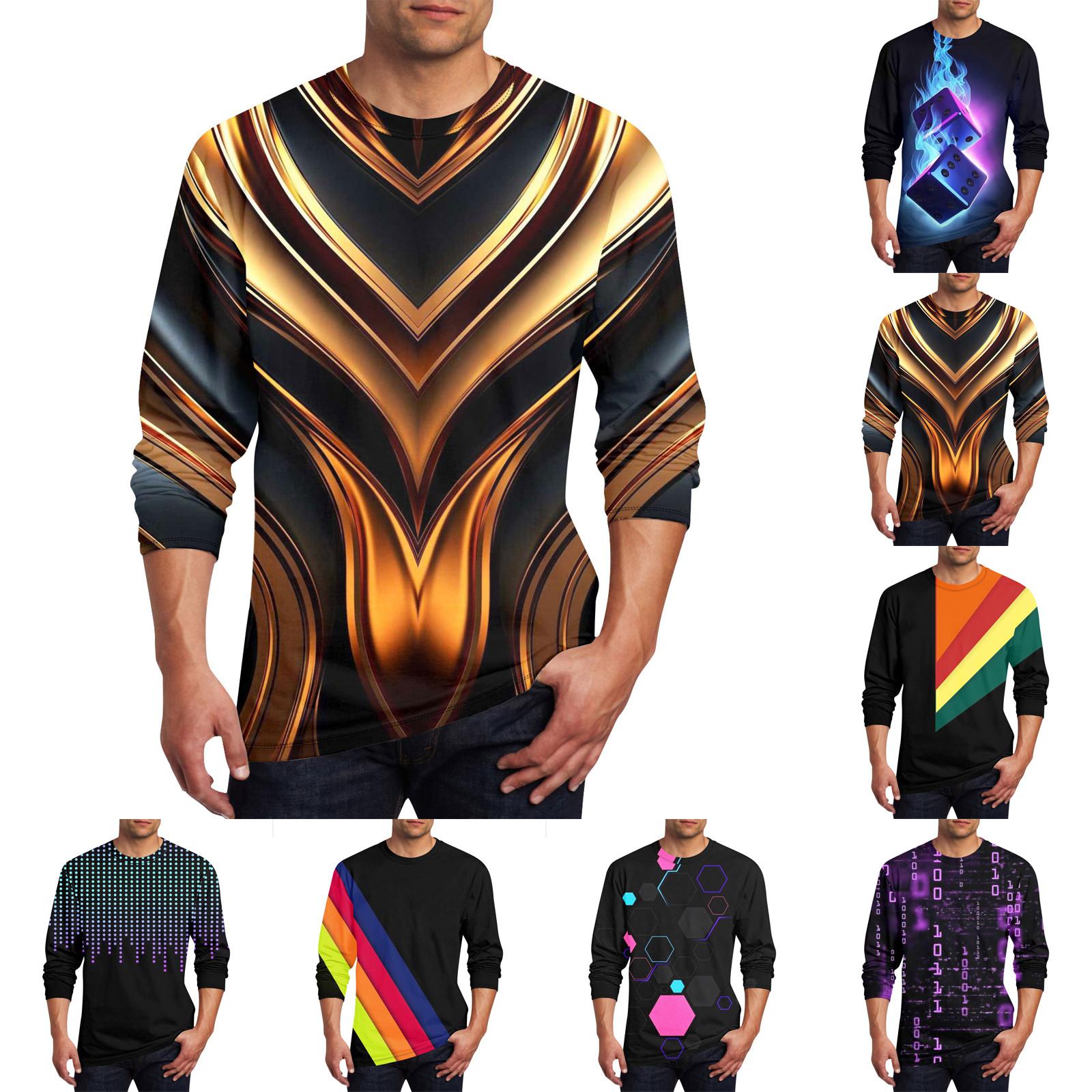 Ximalaya Heren T-shirt O-hals Kleding Kleding Buiten Lange Mouw Print Modeontwerper Vintage XXL zwart