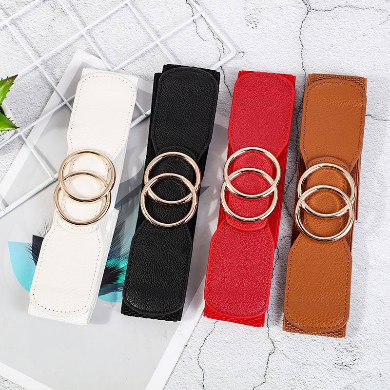 Brede elastische tailleband voor dames met decoratieve gesp voor jassen en jurken zwart