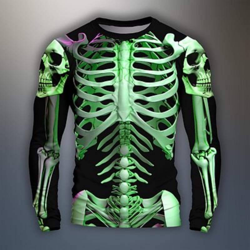 Bobby 2 Grafische schedel skelet modeontwerper casual heren 3D print t-shirt tee sport outdoor vakantie uitgaan t-shirt zwart lange mouwen ronde hals shirt S
