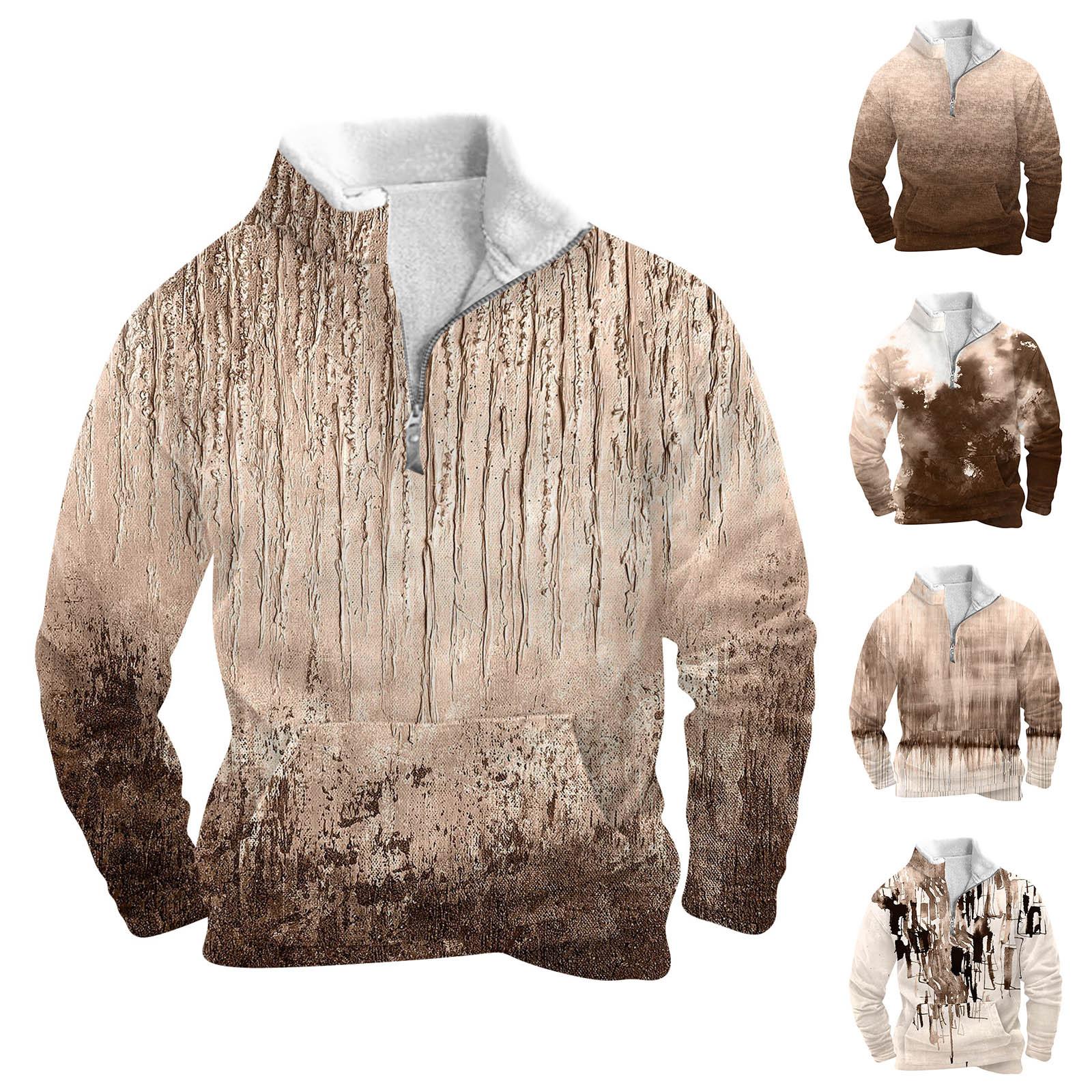 YiGeiWoLiGiaoGiao Lente en herfst herensweatshirt met staande kraag is outdoor casual truien tops XXXL bruin