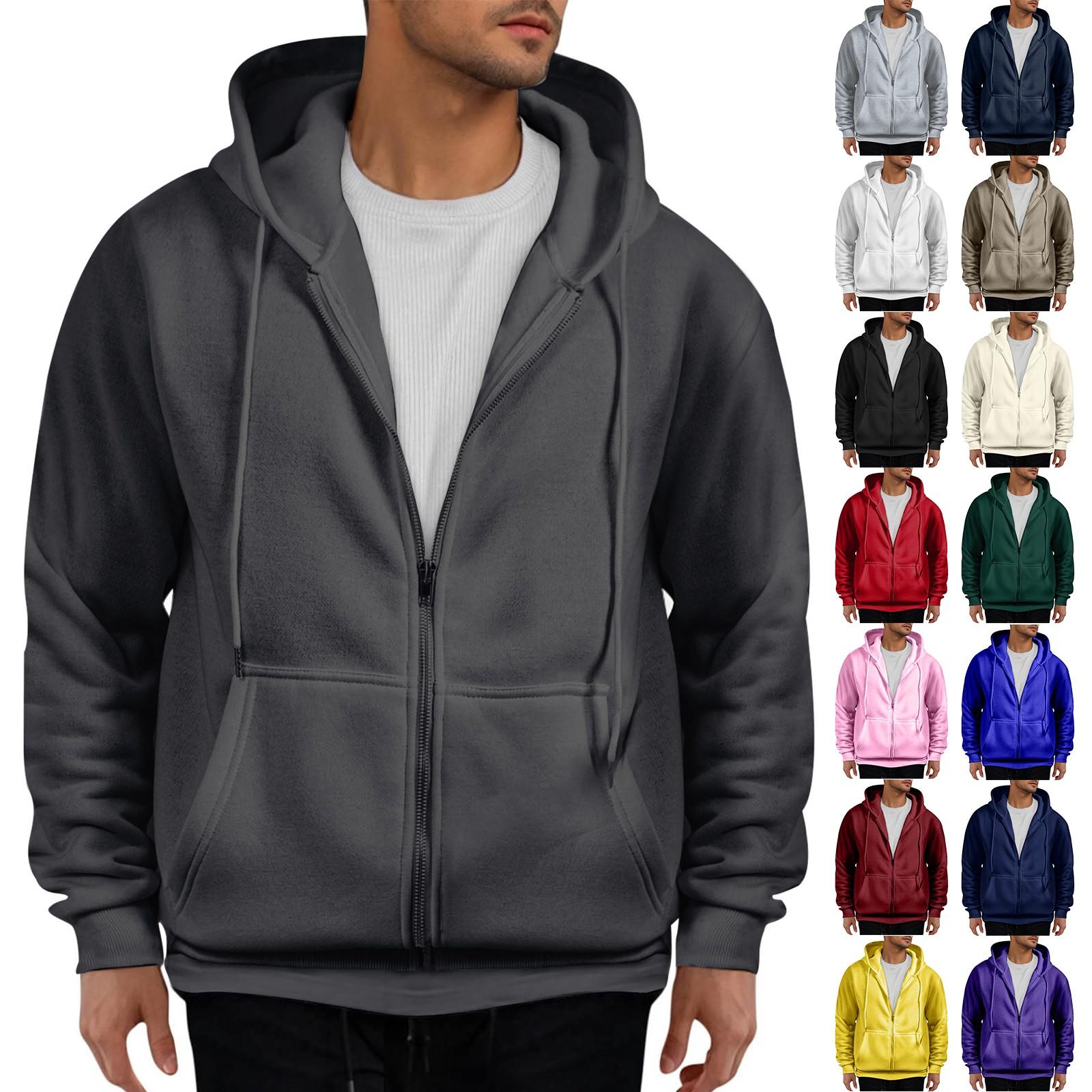 Winnerer Saturn Heren Hoodie met trekkoord, lange mouwen, hoodie, sweatshirt met volledige ritssluiting, casual hoodie met zak L zwart