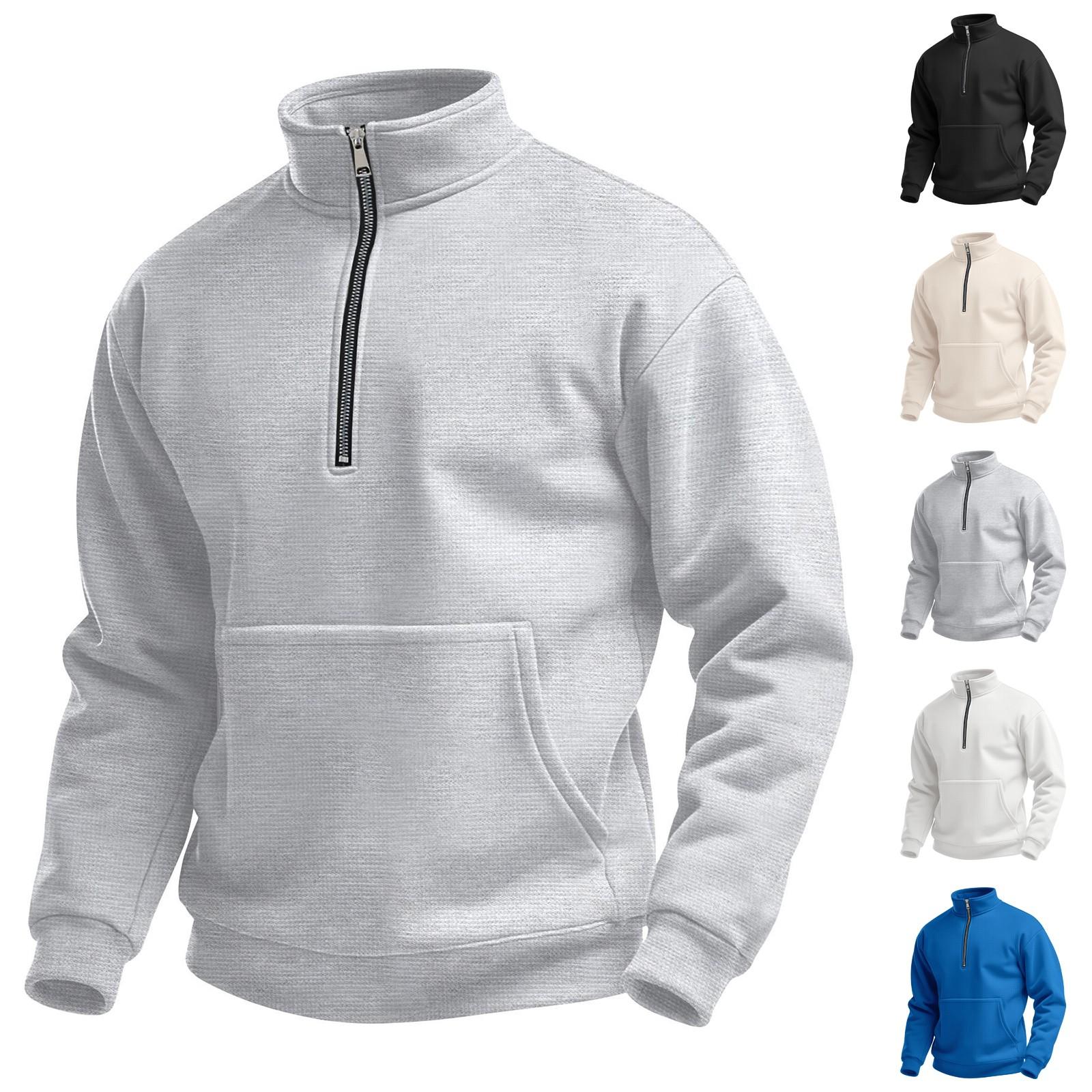 Molihua Heren casual outdoor trui met hoge hals, halve ritszak en lange mouwen M blauw