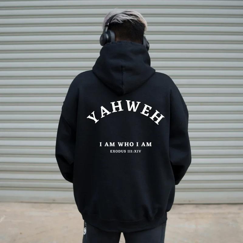 WowClassic Heren Christian YAHWEH Hoodies Jesus Hombre Fashion Populaire Streetwear Letter Slogan Bedrukte Hoodies & Sweatshirts Heren S zwart