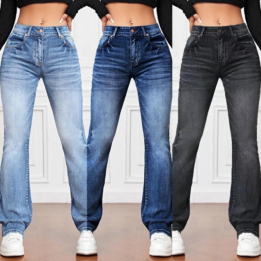 Lucky Black Cat Dames stretch denim jeans hoge taille slanke rechte broek dames lange casual jeansbroek XXL lichtblauwe kleur