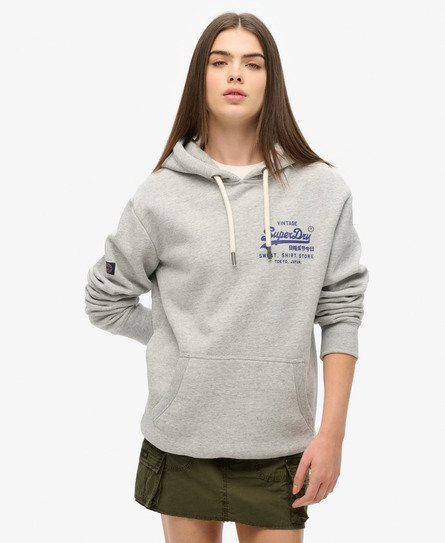 Superdry Vrouwen Oversized Klassieke Hoodie met Vintage Logo Grijs