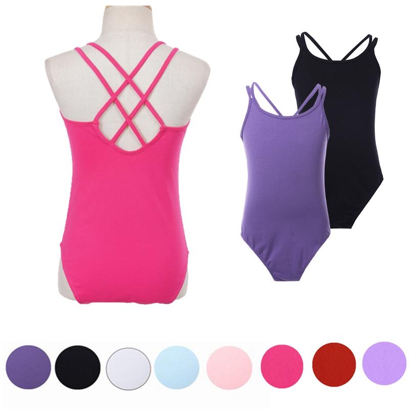 Meisjes kinderdanstraining turnpakje mouwloze gekruiste rug jumpsuit kinderyogakostuum 3-4 Years hemelsblauwe kleur