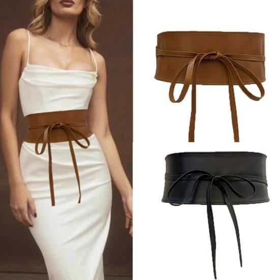 Vrouwen Gordel Glad Kunstleer Effen Kleur Brede Veters Verstelbare Antislip Stevige Stiksels Retro Slanke Taille Decoratie Jurk Jas Trui kameel