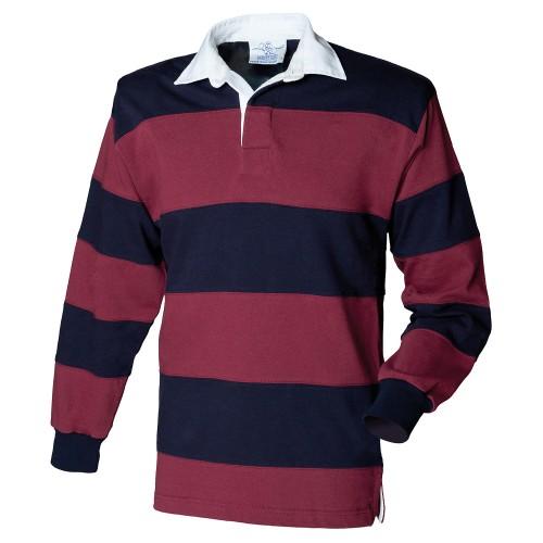 FRONT ROW Heren Streep Genaaid Rugby Poloshirt XL Vloot/wit