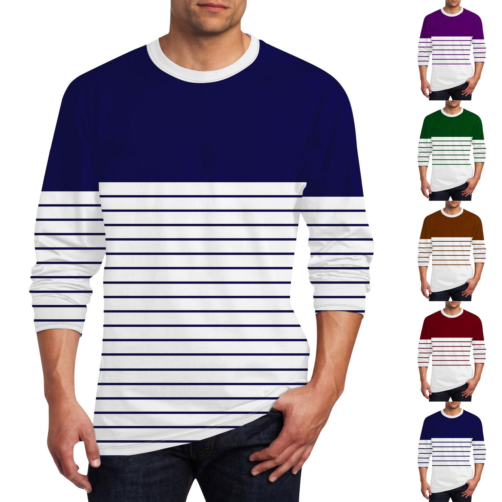Linglong Heren T-shirt O-hals Kleding Kleding Buiten Lange Mouw Print Modeontwerper Vintage XL paars