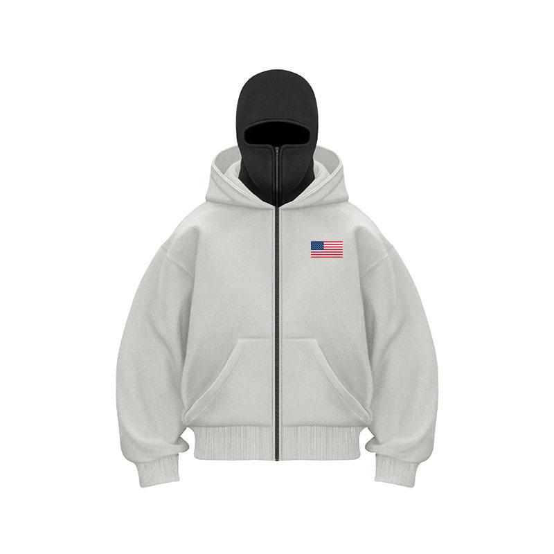 Boutique sports suit series 2 USA Heren Hoodie Casual Sport Pullover Retro Lange Mouw Rits Jas Drie lagen winddicht Zakken Losse Pasvorm S