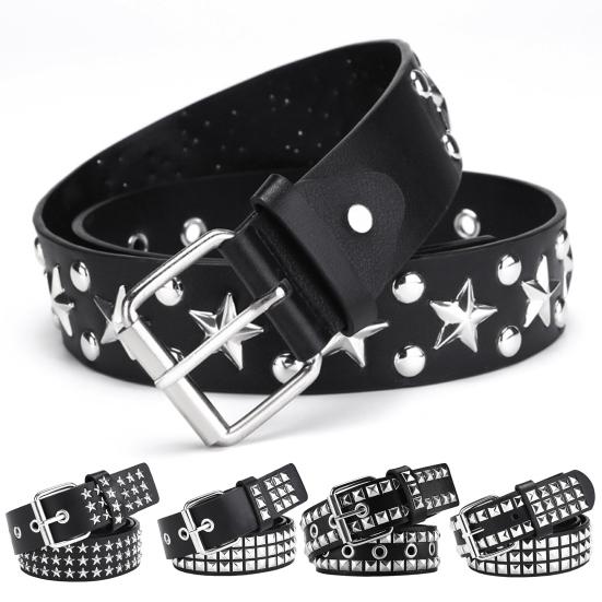Newaday Punk Rock Rivet Riem Studded Riem Grommet Draden Riem Vierkante Klinknagels Piramide Metalen Inlays Verstelbare Banden Imitatie Leren Riem 110cm E