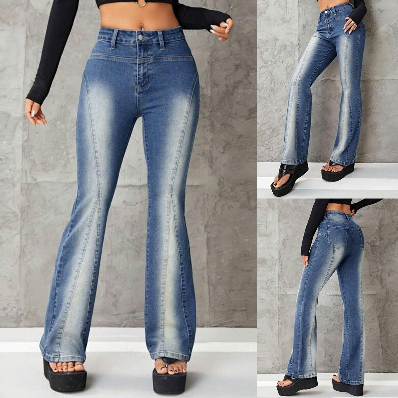 Scrambled eggs Damesmode Afslankende Stretch Micro-Cropped Jeans L blauw