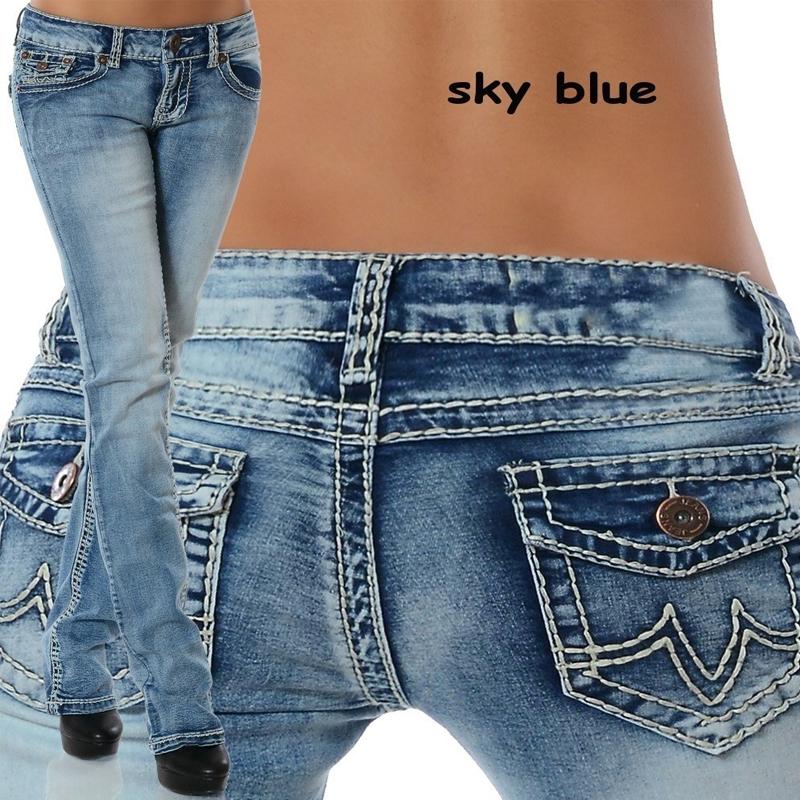 TC4ZQ Rechte jeans met lage taille, slanke denim lange broek, grote maten XL blauw