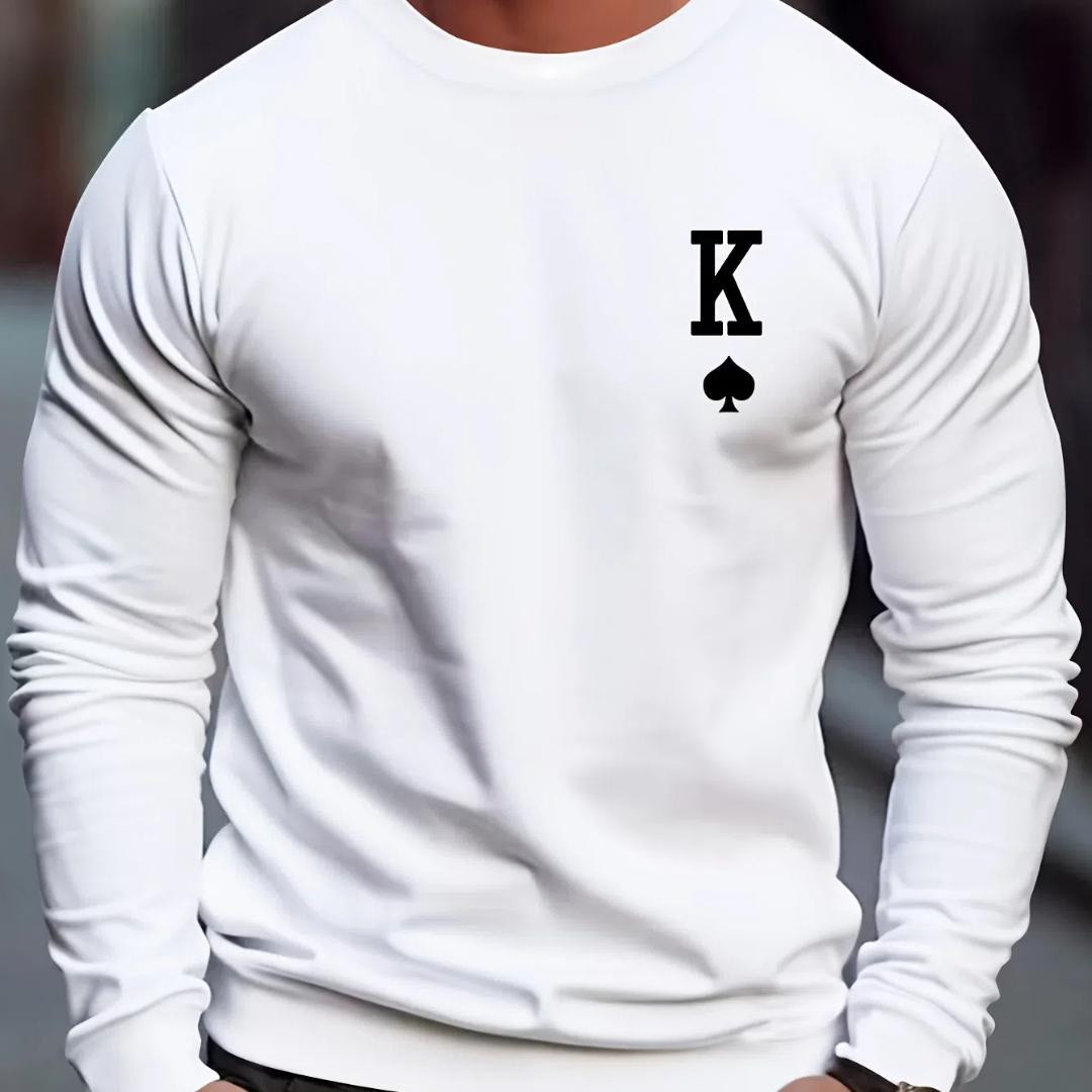 NB Fashion Hot Men's Casual Solid Color Long Sleeve Unique Spade K Printed Shirt Herfst T-shirt Tops Golf Heren Straat Sportkleding S