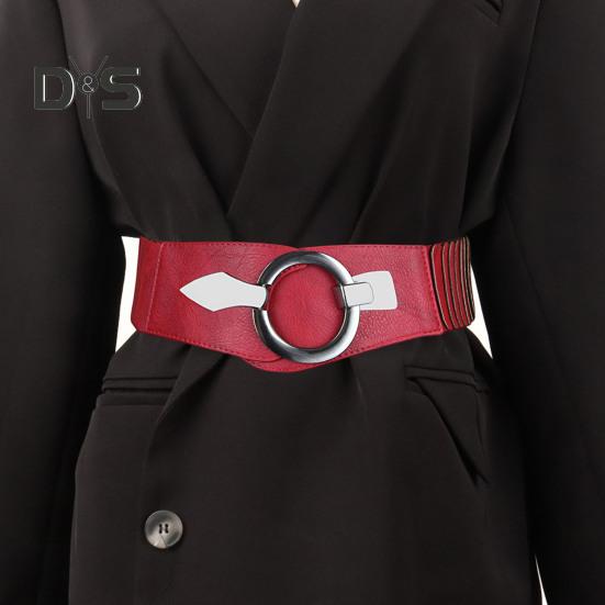 Mud in your eye Brede elastische riem voor dames, veelzijdige effen kleur, elastische jurkriem, kunstleren legering, gesp tailleband wit