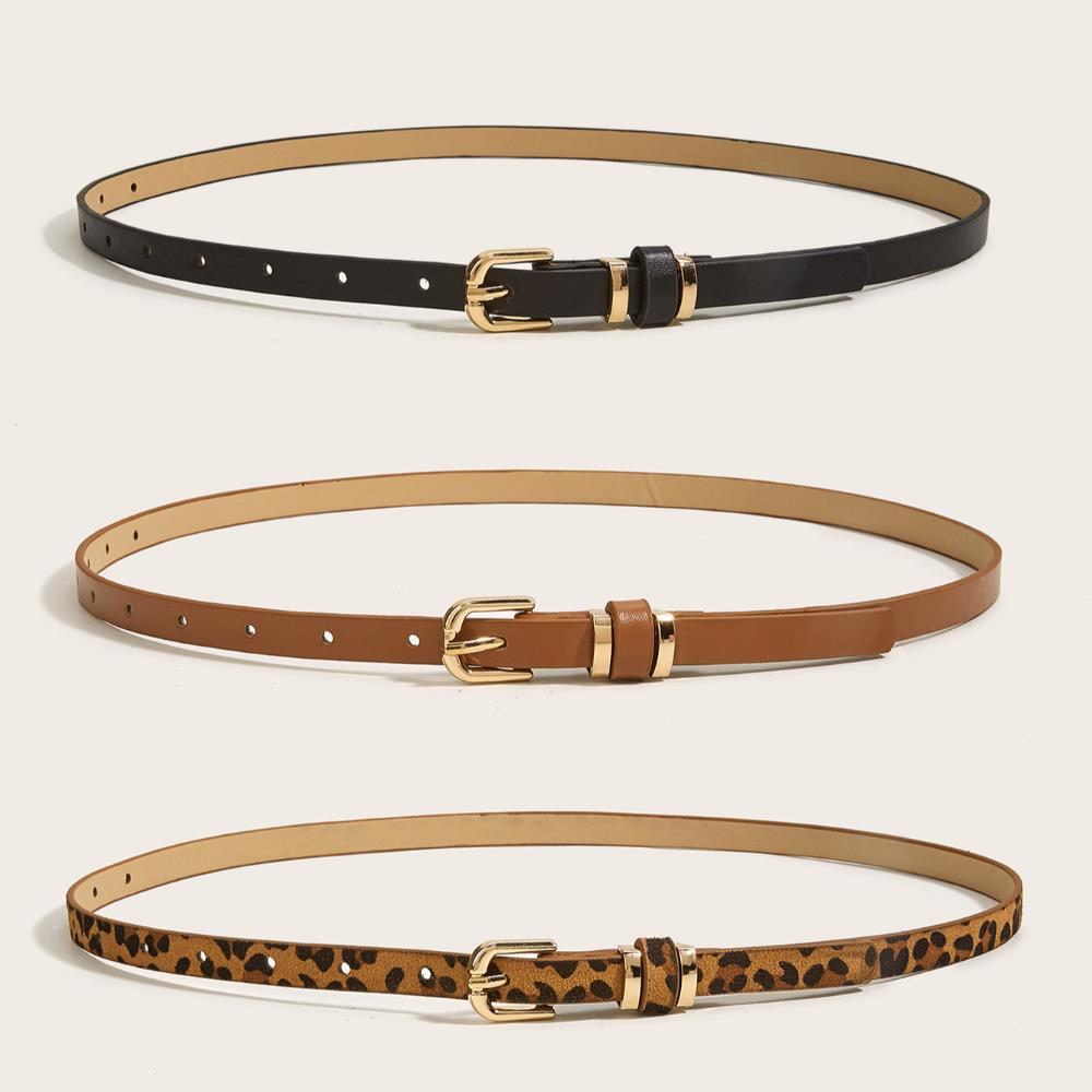 Unghuain 1.3 cm Wide Thin Belt Needle Buckle Leopard Waistband Fashionable Women's Belt  Gift black-1pc
