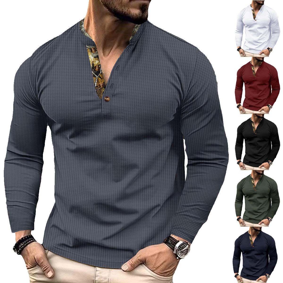 Fashion human Lente en herfst nieuwe wafel herfst en winter heren POLO shirt kleur blokkerende kraag lange mouwen shirt S wit