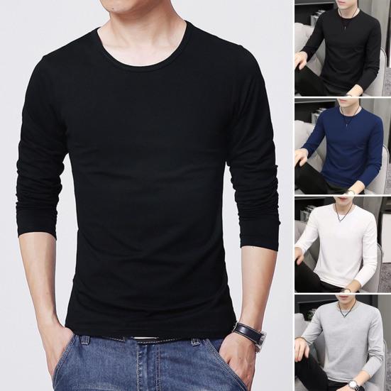 Tarot Heren Top Effen Kleur Lange Mouw Ronde Hals T-shirt voor Dagelijks Gebruik Middellange Lengte Lichtgewicht Materiaal Casual Stijl Sport Onderkant T-shirt M wit
