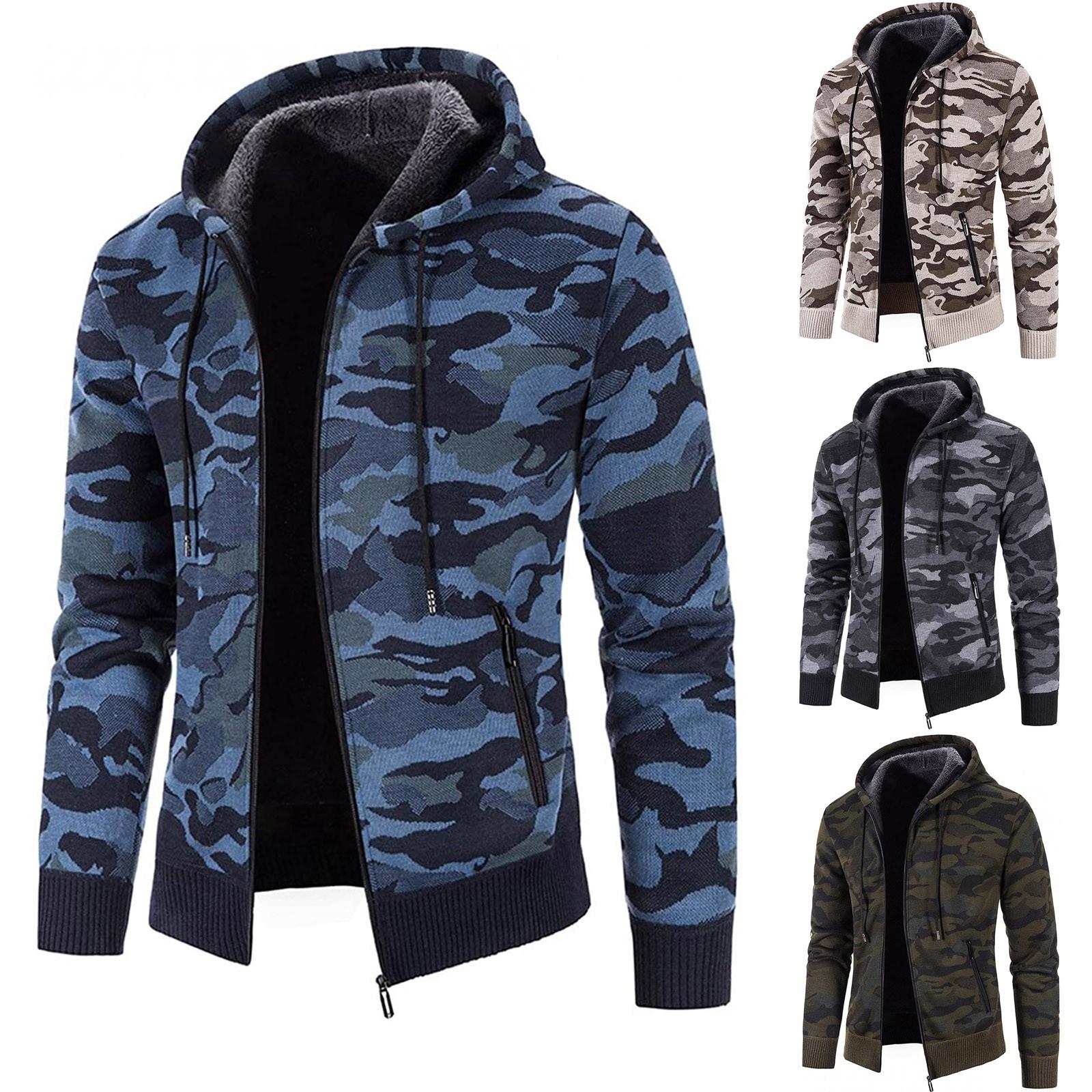 Spicy chicken Herenmode Vrijetijdskleding Lange Mouw Warme Camouflage Bedrukte Capuchon Jas Top XL