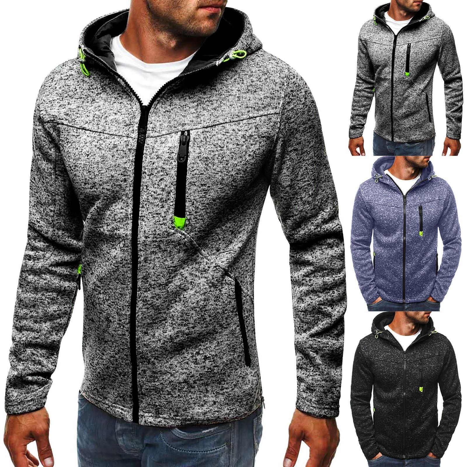 Zhengfuzhihai Casual camouflagesportsweatshirt voor heren, jas met lange mouwen en rits en capuchon L zwart