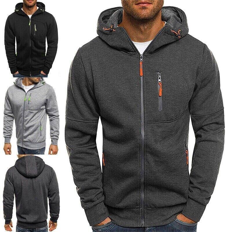 NB Fashion Heren hoodie fleece warme capuchon jas sweatshirt winter werk trui met ritssluiting M donkergrijze kleur